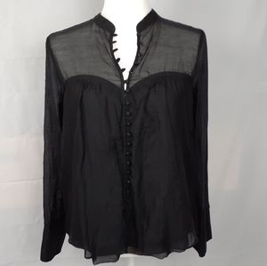 Free People Black SheercTop Blouse Long Sleeve XS